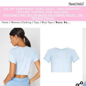 Basic Baby Blue Roll Sleeve Crop T Shirt - PRETTYLITTLETHING - XS